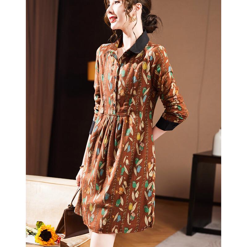 D.F.DEAR Women's Retro Printed A-Line Shirt Dress