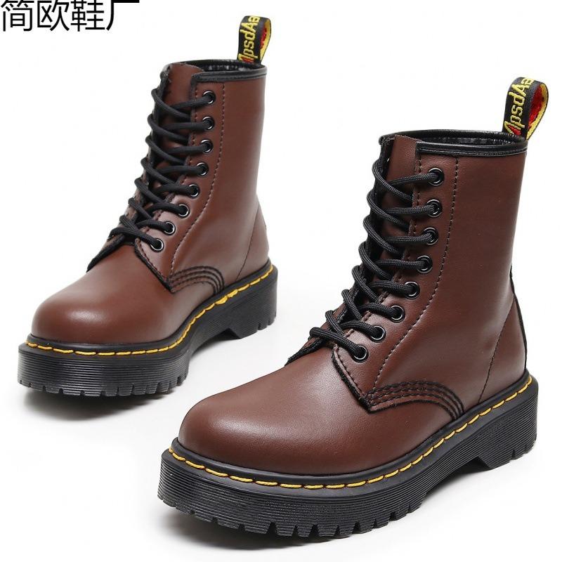 Martin Boots High-top Locomotive Boots Women's Soft Leather Medium and Platform Couple Short Boots Men's and Women's Genuine Leather Boots