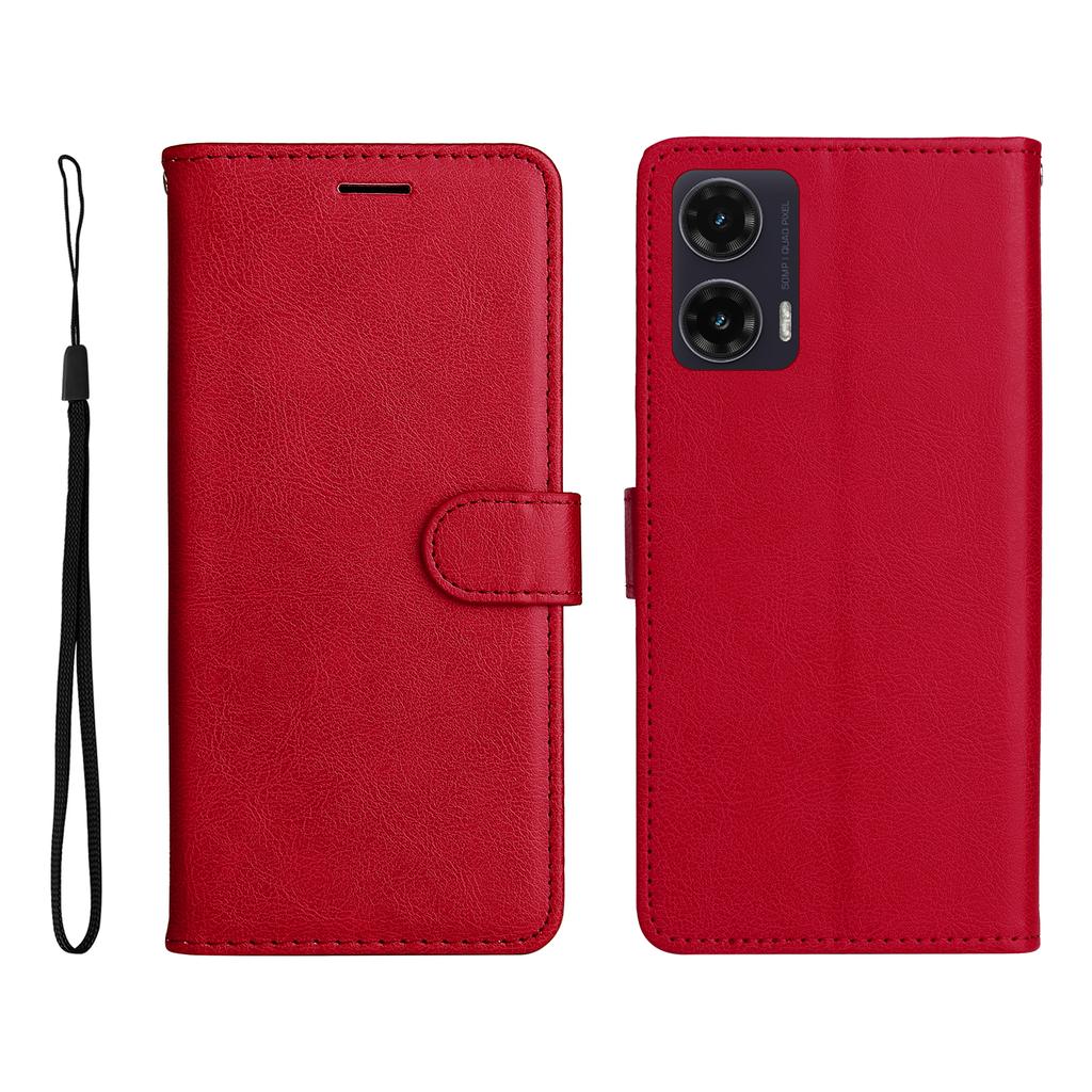 Für Motorola Moto G35 5G Leder-Brieftaschenhülle mit Riemen einfarbig Handy-Ständer-Abdeckung