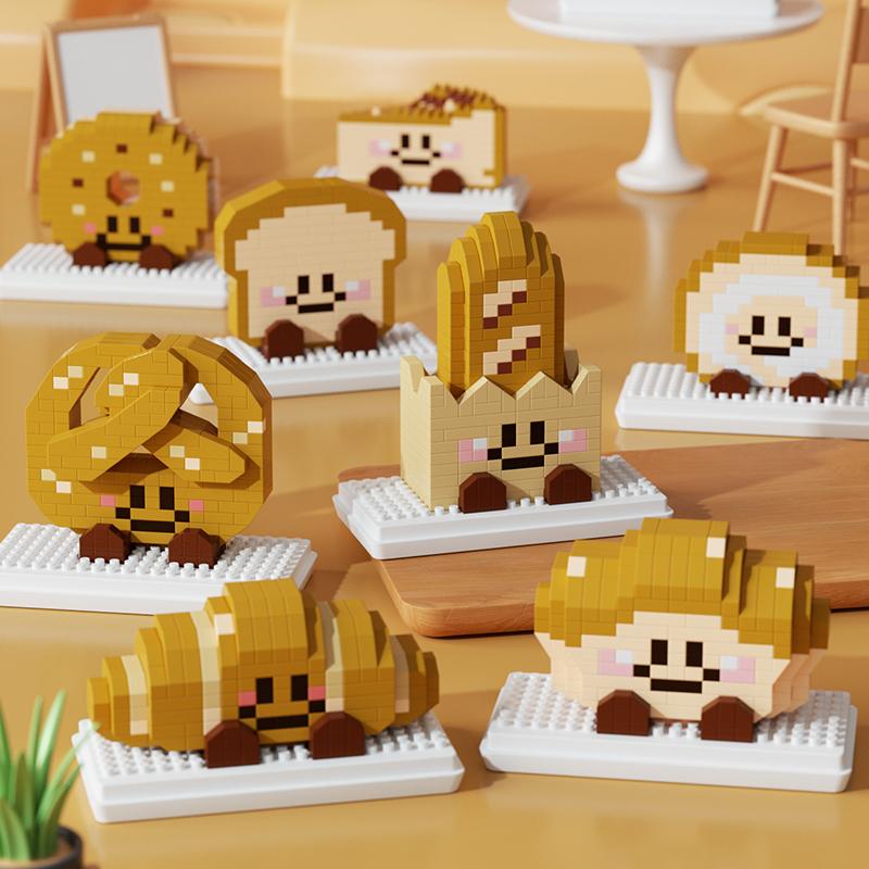 Non-Toxic Kawaii Bread&Cake Series Mini Blocks Toys Micro Particle Building Blocks Toast Sandwich Croissant Educational Kids Toys