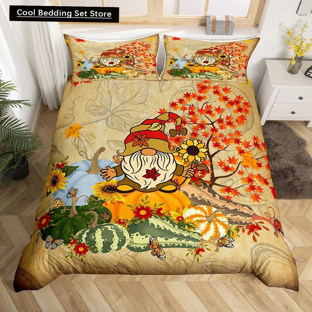 Autumn Tree Leaf King Queen Bedding Set Cartoon Botanical Duvet Cover Fallen Leaves Quilt Cover 2/3pcs Polyester Comforter Cover