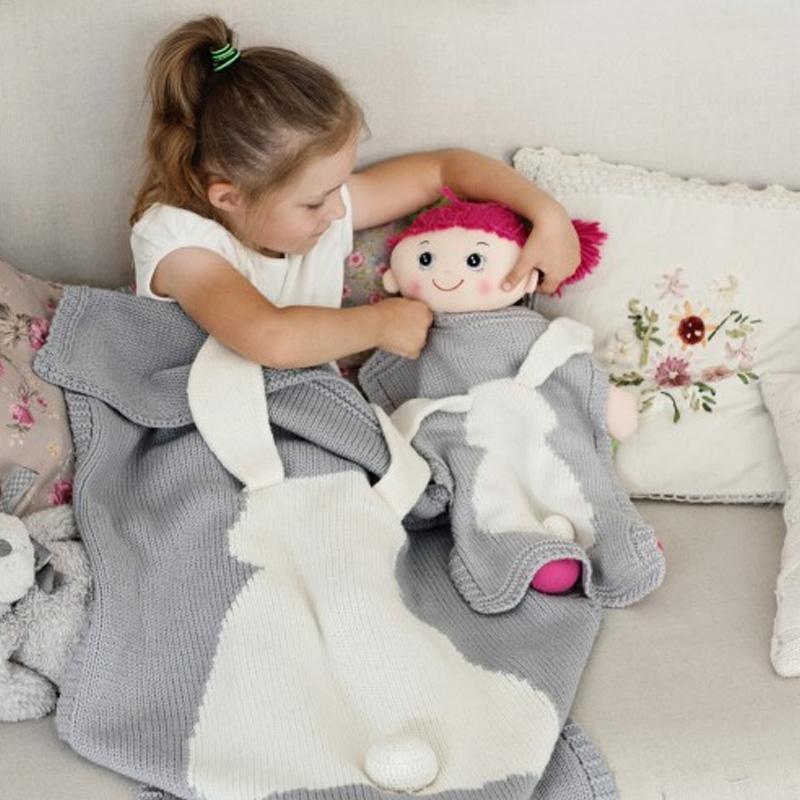 1PC Acrylic Fiber Winter Swaddling Blanket Multifunction Knitted Blanket Bunny Bed Cover Newborn Sleeping Blanket Rabbit Ear