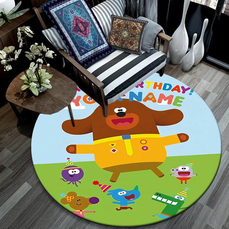 Custom Name,Hey Duggee pattern round rug,Carpet Rug for Living Room Bedroom Playroom ,Non-slip Floor Mat,Holiday Gifts and Birthday Gifts.