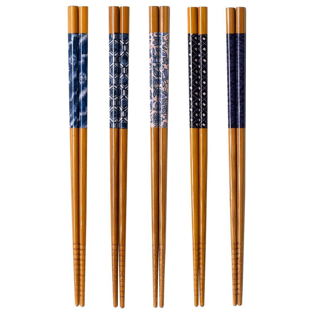 Wakasa Lacquer Set of for Made of Bamboo with Susu Bamboo and Indigo Made in Product Number 265052 Chopsticks, Non-Slip, 22.5cm, 5, Guests, Dye,
