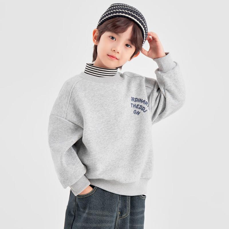Duoduo s Boys  Letter LOGO Print Fleece-Lined Crew Neck Sweatshirt 110