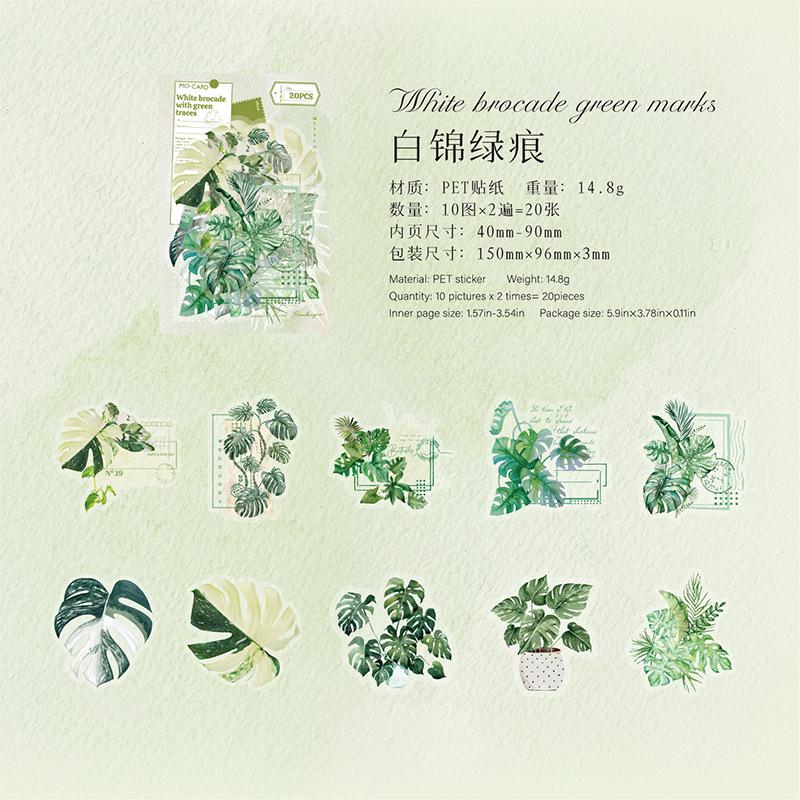 20pcs/1lot Kawaii Stationery Sticker Green Plant Workshop Junk Journal Decorative Scrapbooking DIY Craft Sticker