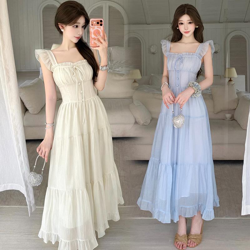 Gentle temperament suspender dress female summer first love pure white moonlight slim waist thin fresh and sweet skirt