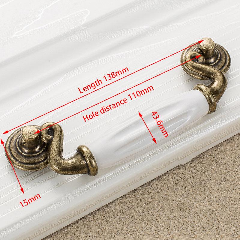 KAK Antique Bronze White Ceramic Cabinet Handles Zinc Alloy Drawer Knobs Wardrobe Door Handle Simple European Furniture Hardware