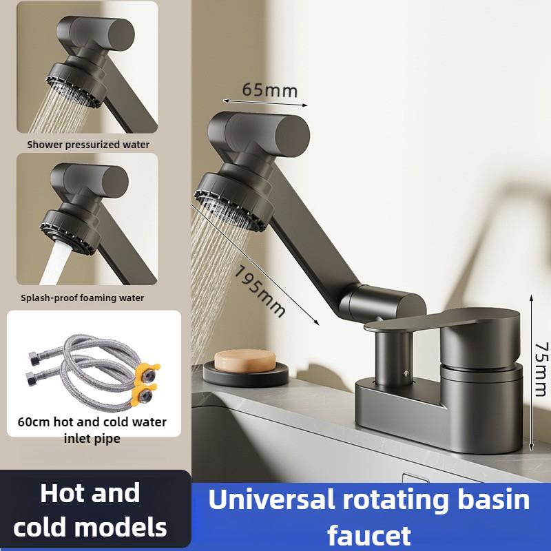 

Double-hole faucet, cold and hot water two-in-one head, washbasin, old-fashioned three-hole mixing valve G1/2 сірий колір