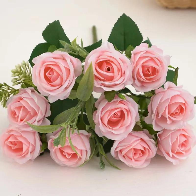 5pcs 10 Heads Rose Bouquet Artificial Flowers Western Rose Wedding Decoration 6 Colors Peonies Fake Flowers Artificial Flowers
