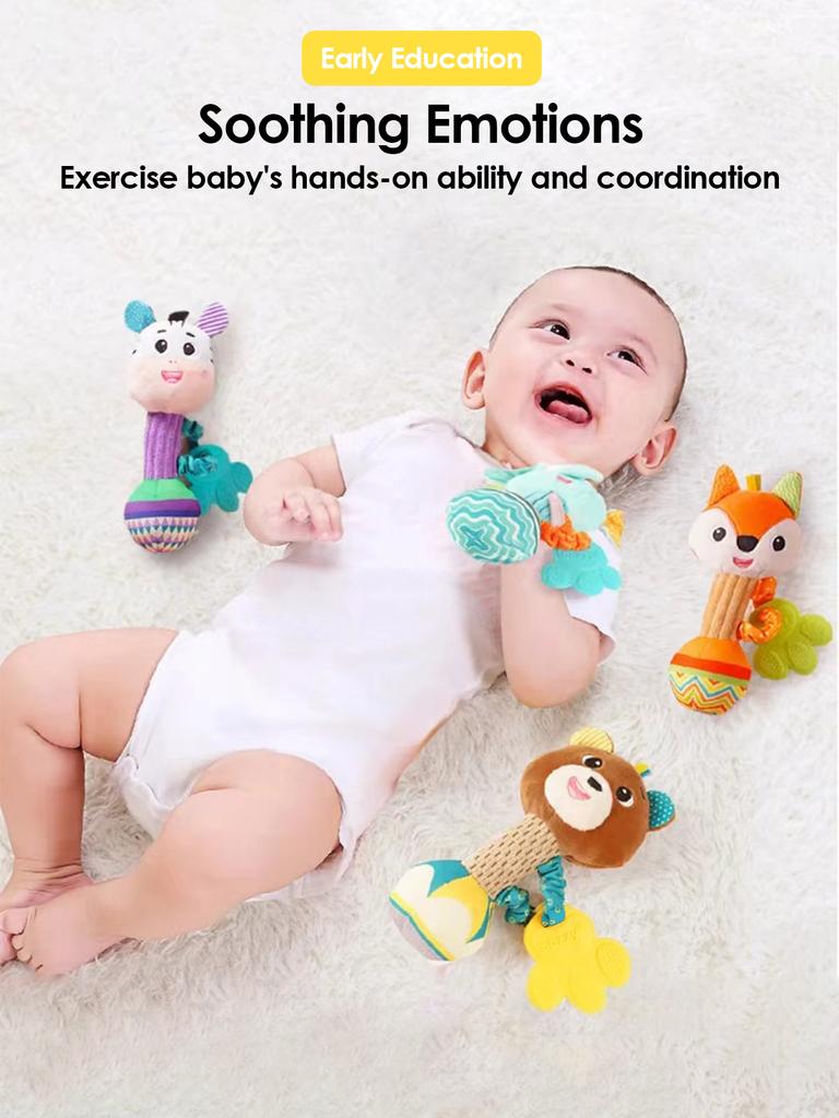 Non-Toxic 1Pcs 0-6 Months Dental Gum Hand Grip Plush Doll Can Bite Practice Grasping Parent Baby Interactive Puzzle Rattle Soothing Toy