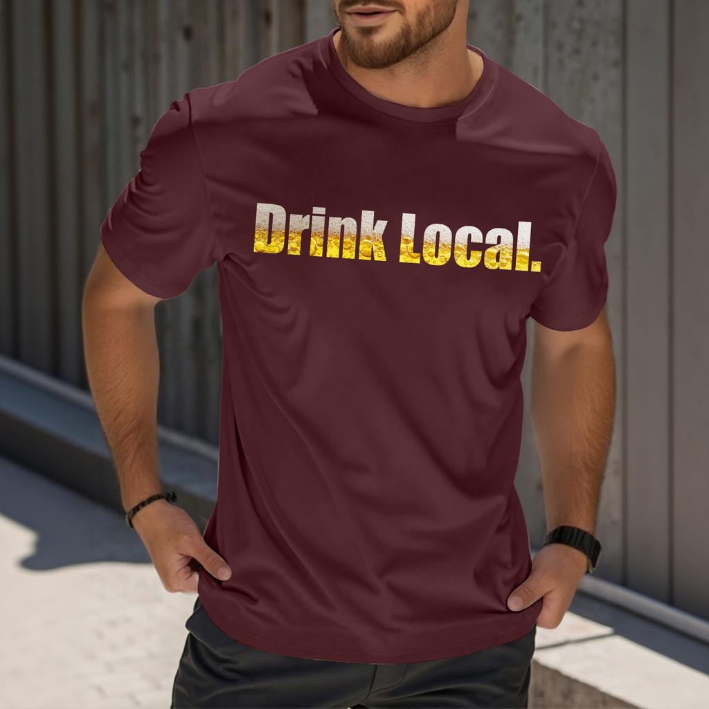 Camiseta Masculina Casual de Manga Curta com Estampa e Gola Careca