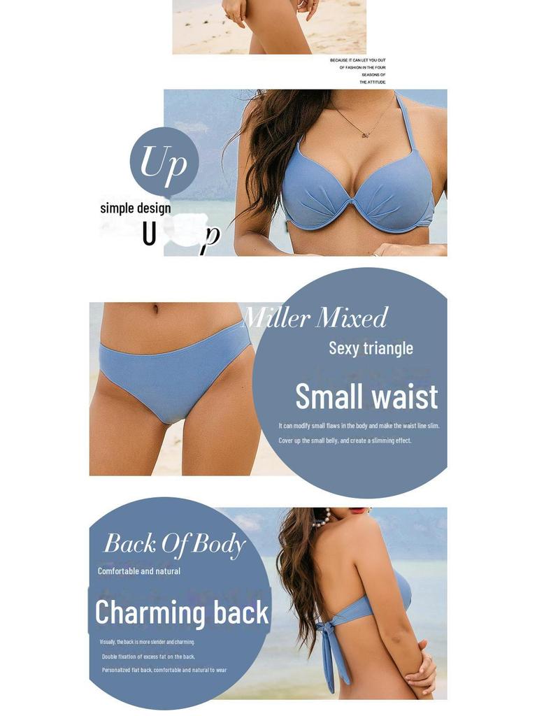 Pink Rose Red Bikini Swimsuit with Steel Support - Sexy Three-Point Design for Women