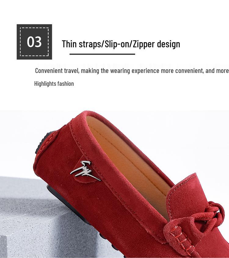 K1008 Men's Suede Moccasin Loafers - Casual Slip-On Driving Shoes for Spring/Summer, Low-Top, Flat Bottom, Large Size