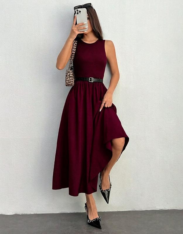 New European and American Style Women's Vest Dress Versatile Simple Casual Waist Belt Skirt Women's Clothing
