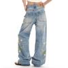 Jean délavé taille haute pour femme, pantalon à jambe droite polyvalent à la mode