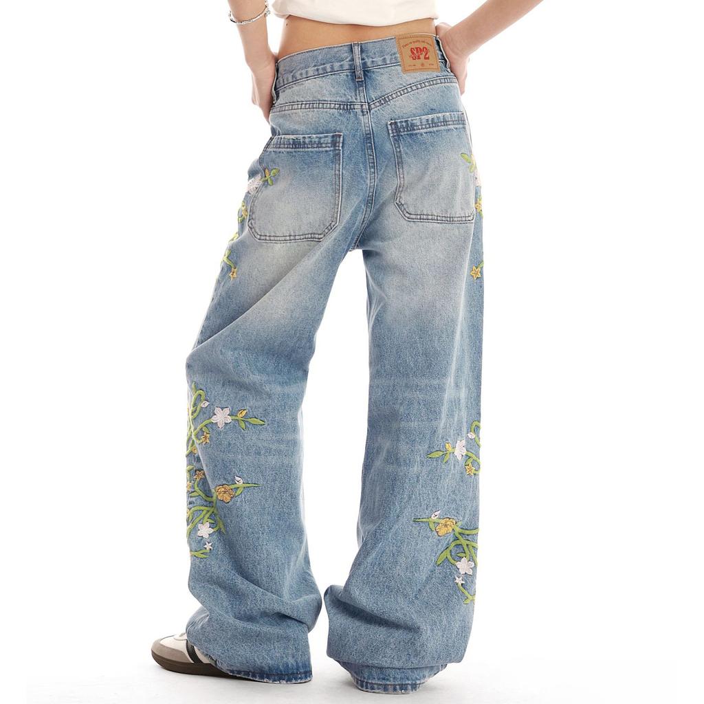 Jean délavé taille haute pour femme, pantalon à jambe droite polyvalent à la mode