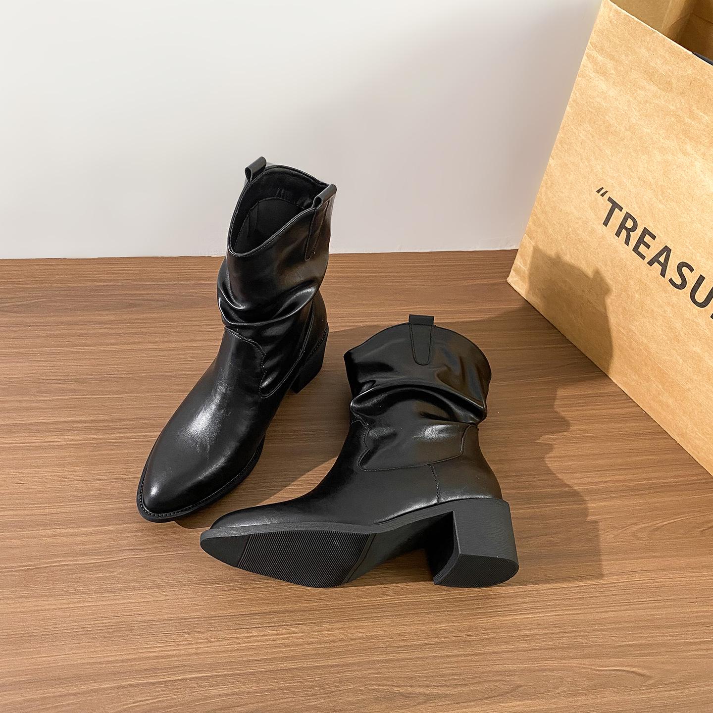 

Женские ботильоны больших размеров с острым носком, на толстом каблуке, V-образным вырезом, до щиколотки - осенняя мода 2025, стиль Myllard Slouch EU 38