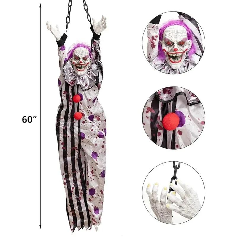 Large Lifelike Halloween Hanging Ghost Skeleton Head Gauze Covered for Haunted House Escape Room Patio Creepy Decor Prop