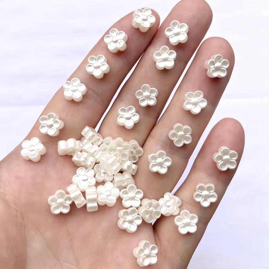 60pcs 8mm ASB white three-dimensional flower loose bead jewelry making DIY handmade brooch earring accessories flower beads