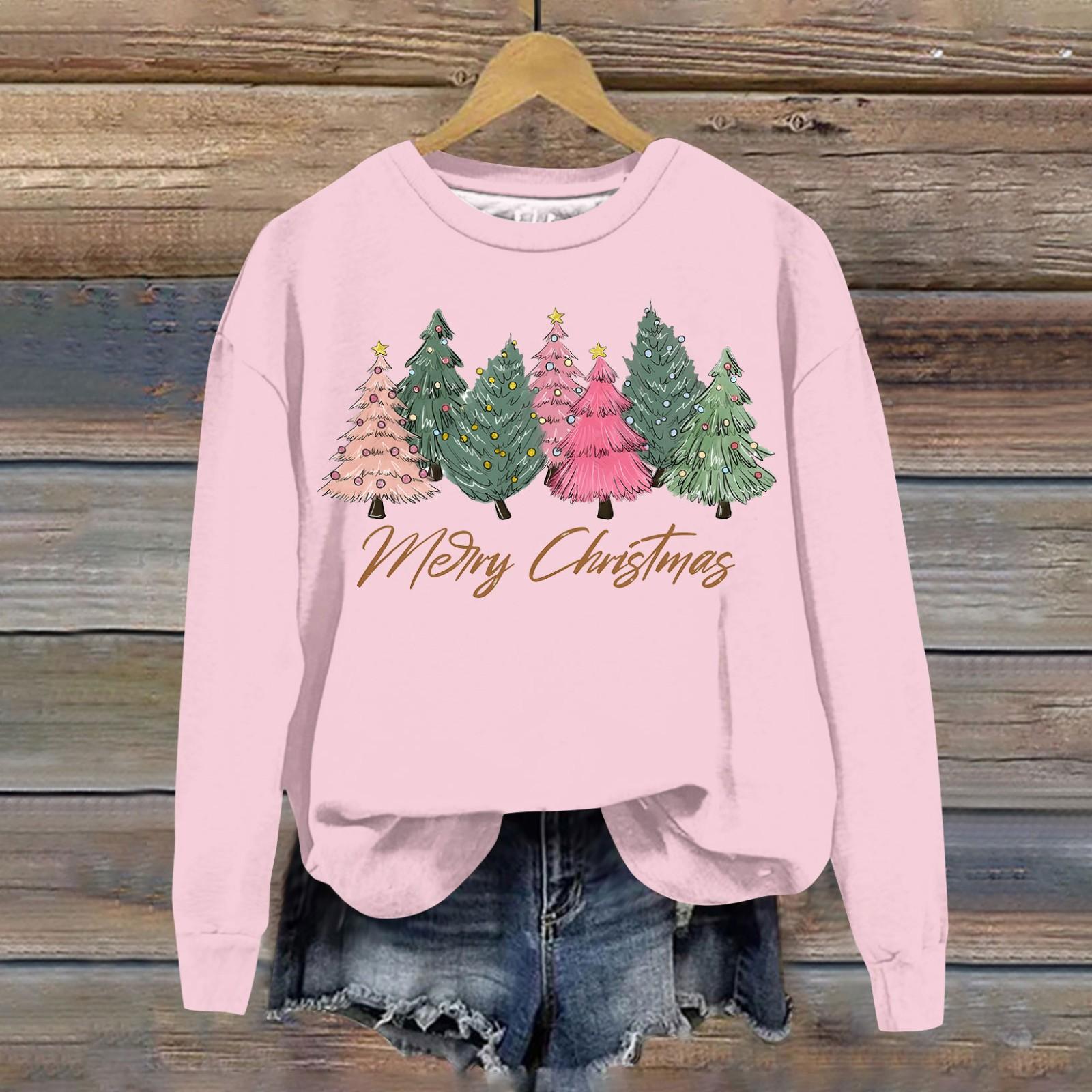 Женская модная рождественская свободная толстовка с длинным рукавом и круглым вырезом — фото 8