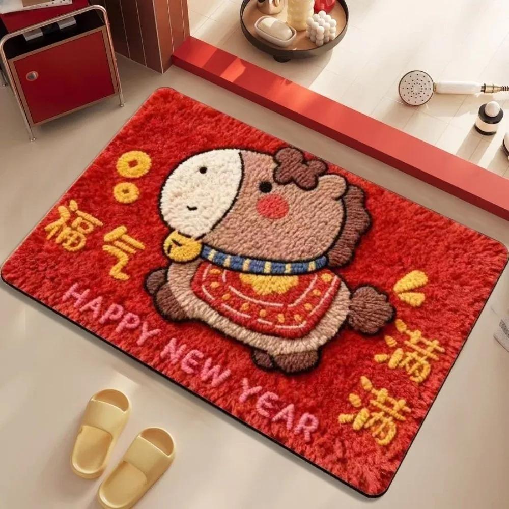 Weaving Texture Horse Floor Mat Blessing Words Cartoon 2026 New Year Anti Slip Mat Lucky Quick Dry Pony Door Mat Spring Festival