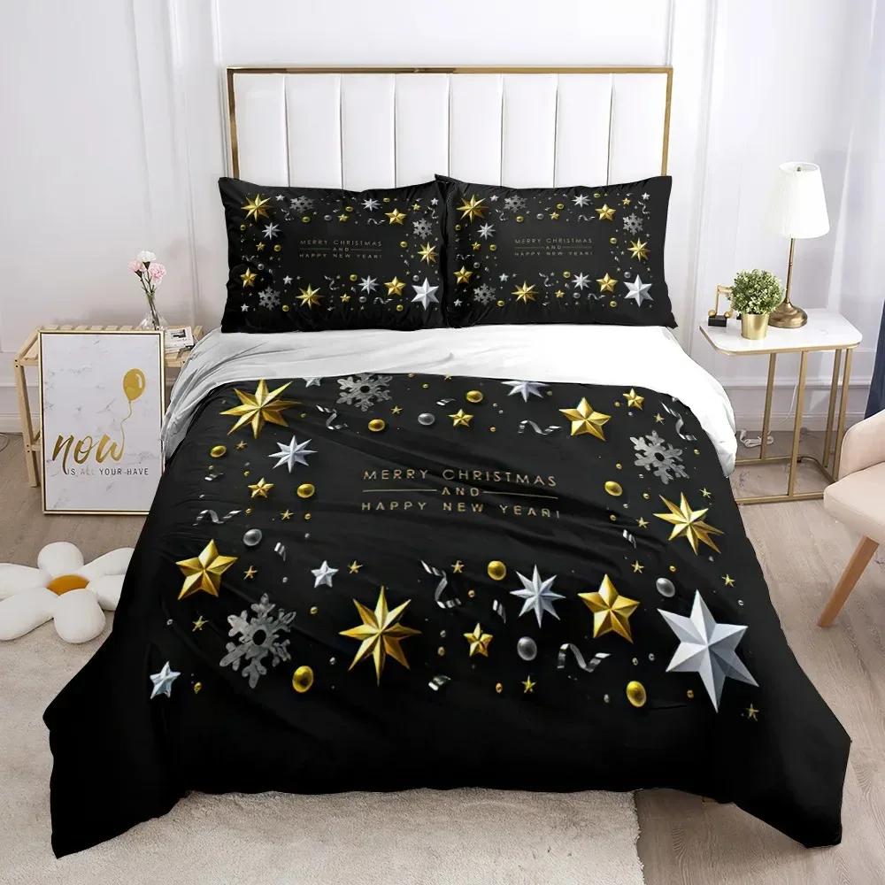 Chirstmas Påslakan Barns sovrum 3D Tecknad Merry Chirstmas Enkelsängset Polyester Jultomten Gott Nytt År påslakan