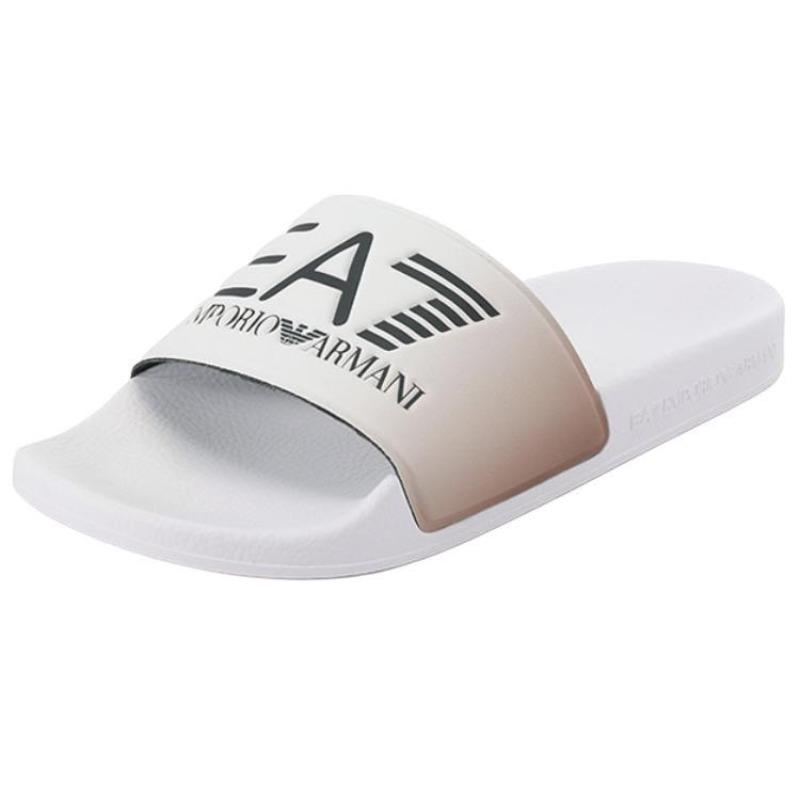 EMPORIO ARMANI EA7 Round Toe Flat Slide Slippers Women White XCP001XCC22T620