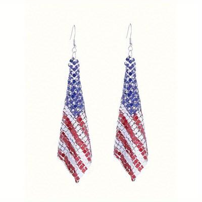 1 Pair Retro Creative Red White Blue Net Fabric USA Flag Design Dangle Earrings For Women, Suitable For 4th Of July Party, Gift-Giving, Everyday Wear