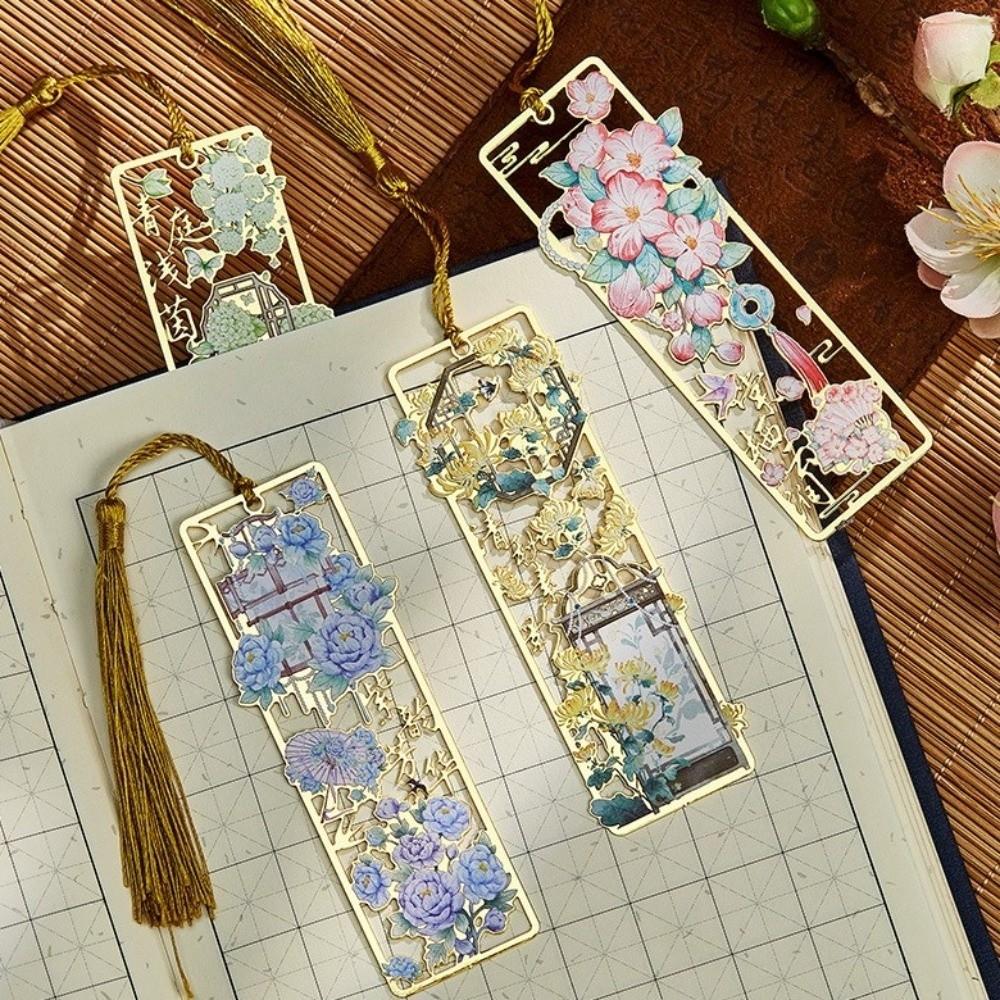 With Tassel Hollow Bookmark Bronzing Floral Bookmark Reading Clip Metal Bookmark  Book Club