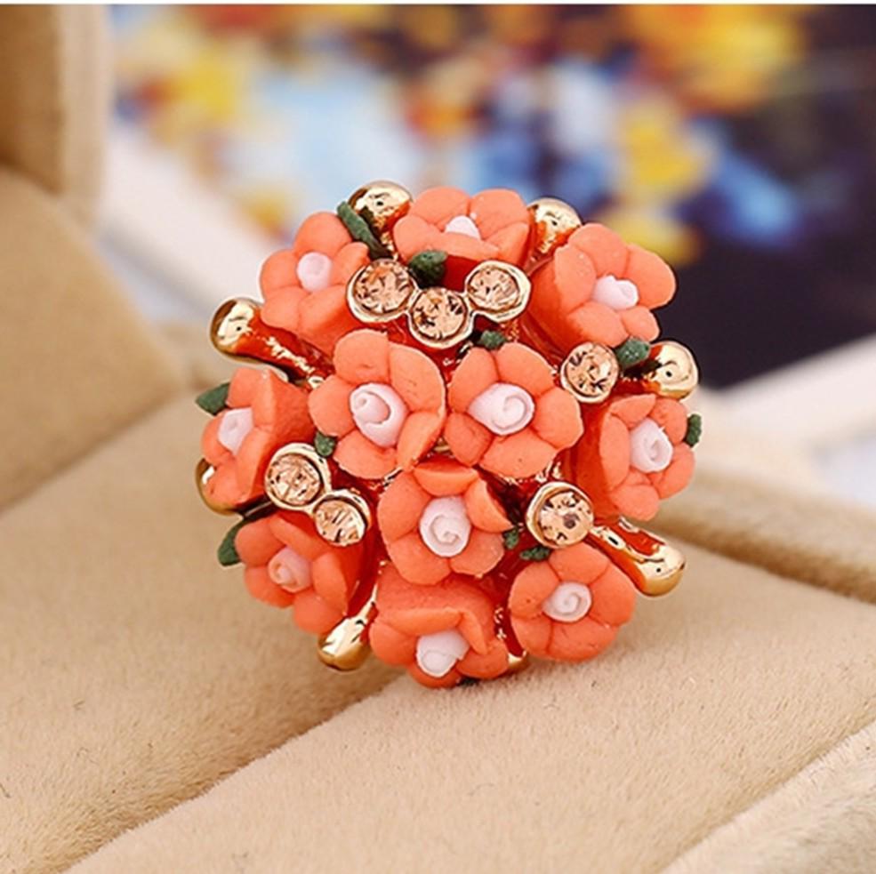 Korean Ceramic Flower Ring with Diamond Inlays – Adjustable and Cute Gift
