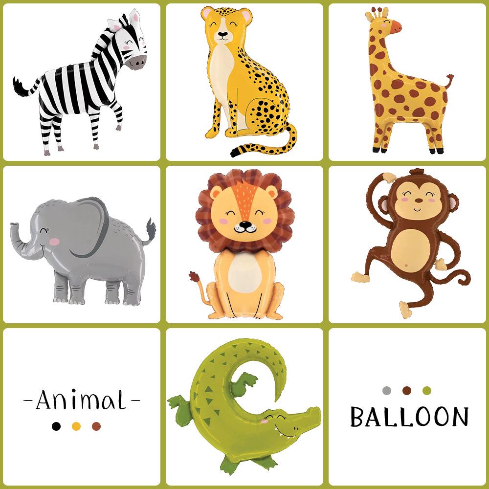 Cartoon Animal Balloons: Lion, Elephant, Monkey - Foil Decorations for Kids' Birthday Parties