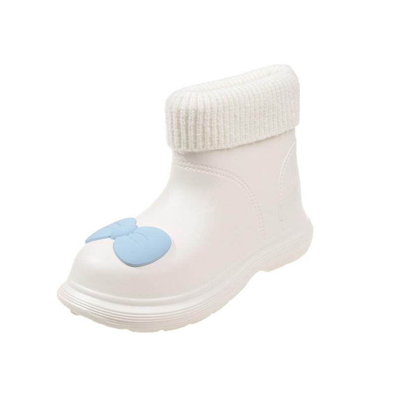 Autumn And Winter Women's Waterproof Rain Boots With Cotton To Keep Warm And Cute Cartoon Bow Ultra-light Waterproof Rain Boots