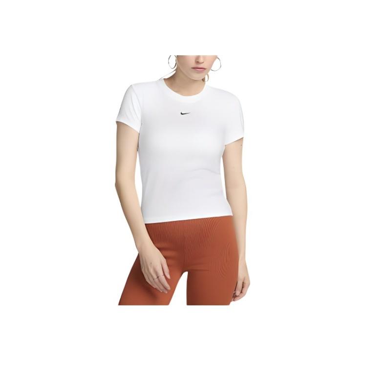 

Nike Sportswear Chill Knit Solid Color Logo Embroidery Comfortable Crew Neck Knit Short Sleeve T-Shirt Women T-Shirt White FV5508-100 L