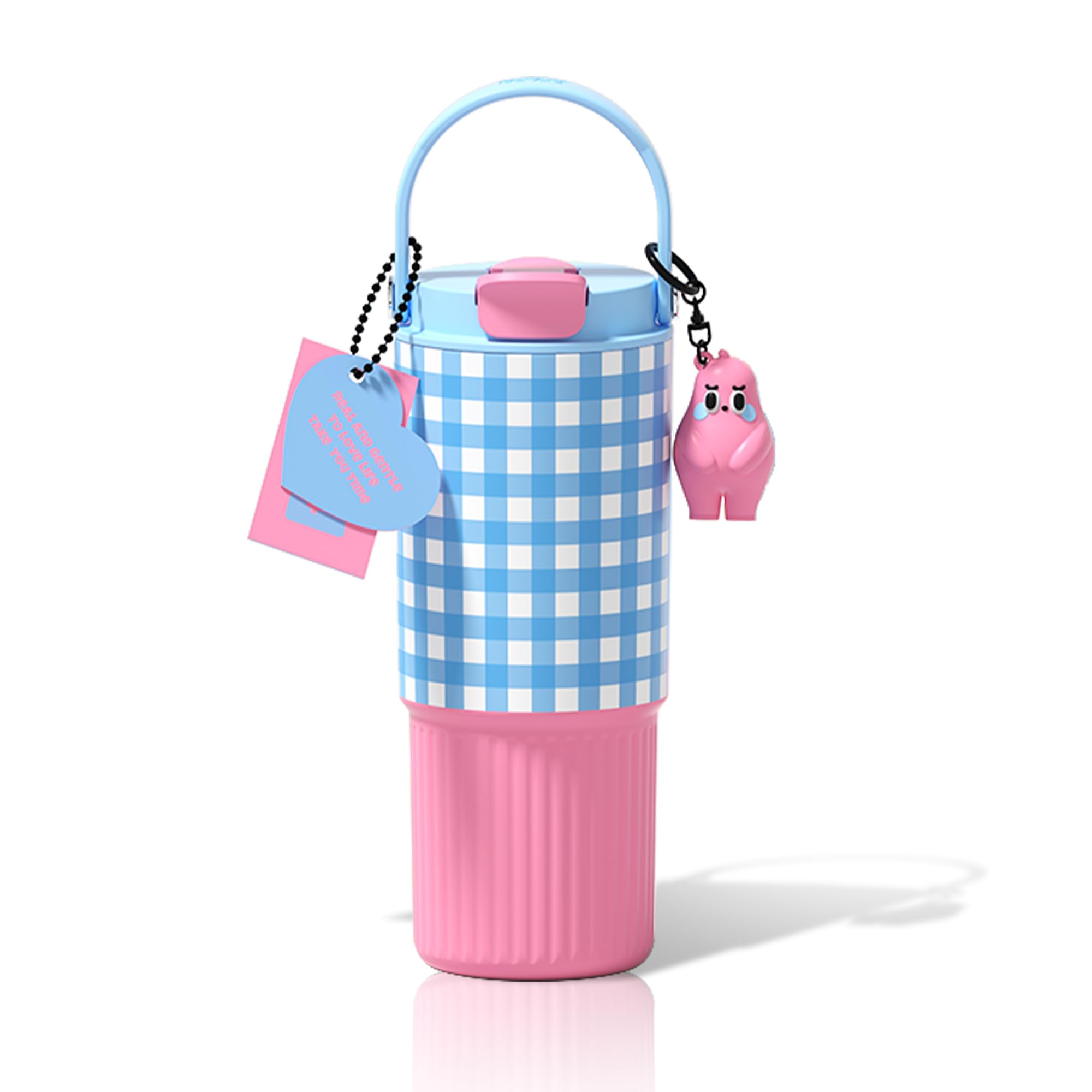 

Sidagar 750ml Stainless Steel Reusable Insulated Water Bottle with Strap, Portable Travel Coffee Cup, Grid Blue