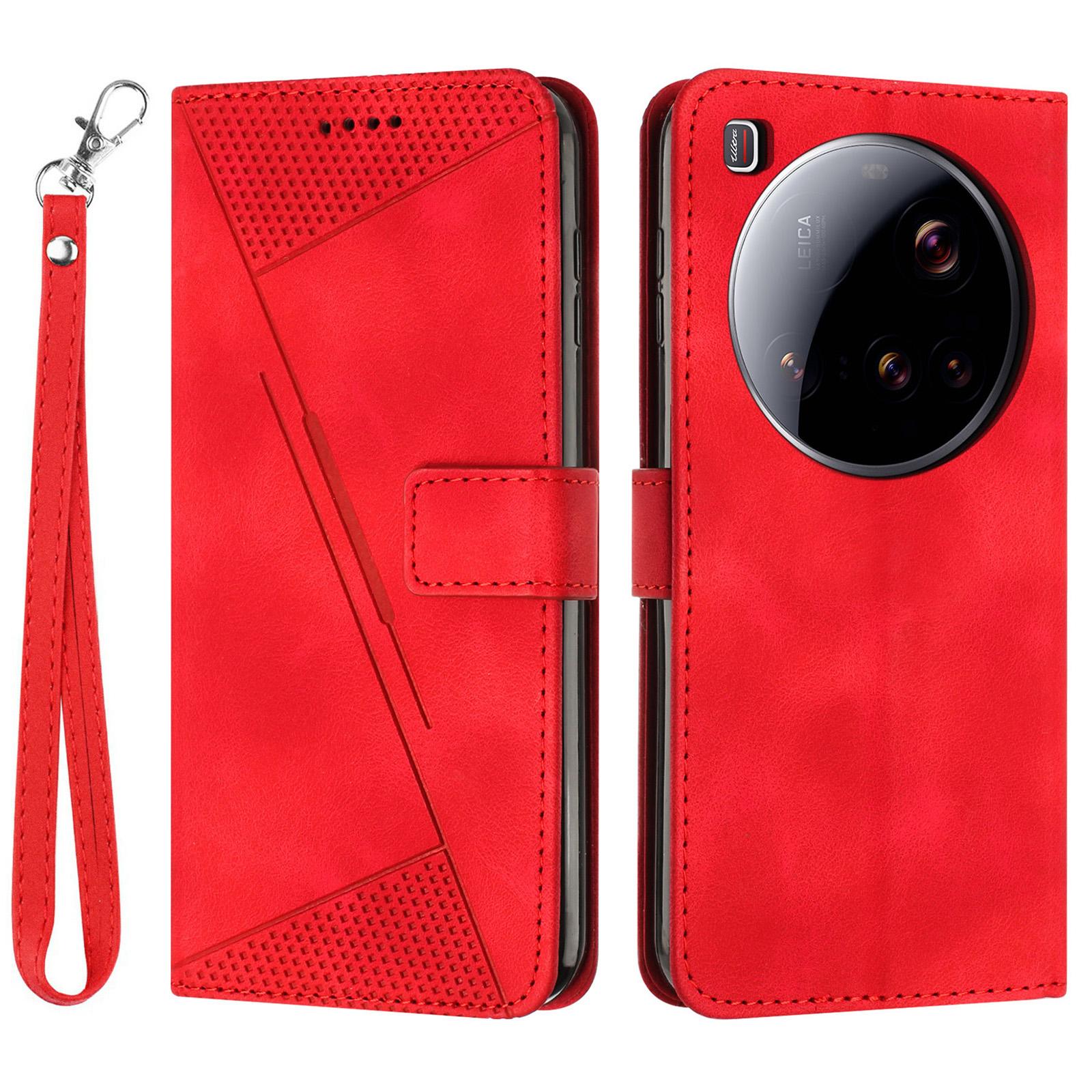 

For Xiaomi 15 Ultra Case Handbag Imprinted Triangle Leather Phone Cover Red