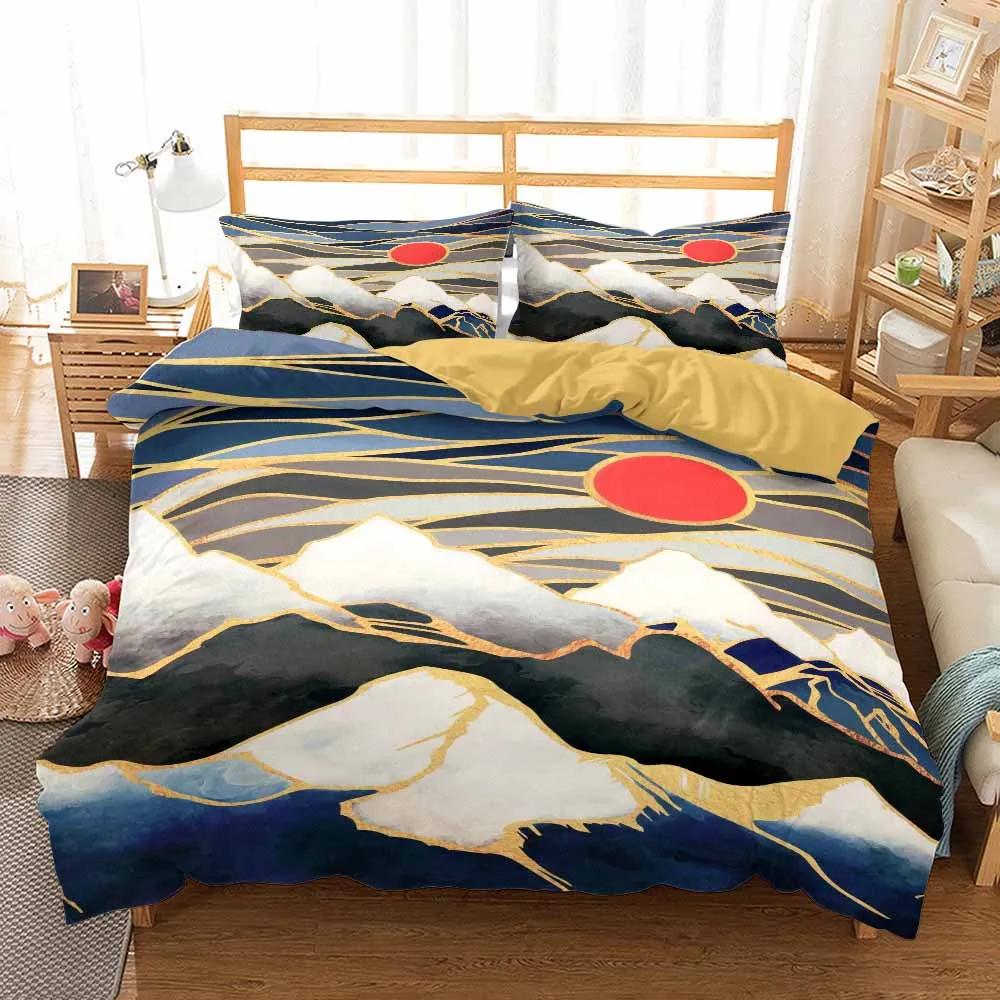 

Print Sunrise Bedding Set Home Textile Duvet Cover Pillowcases Soft Comfortable 240x220 Housse De Couette Bed Linen High Quality EU single(135x200cm)
