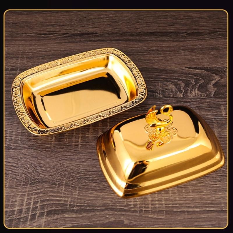 Decorative Covered Food Tray with Matching Metal Lid for Pastries, Butter and Fruit During Afternoon Tea or Family Dining