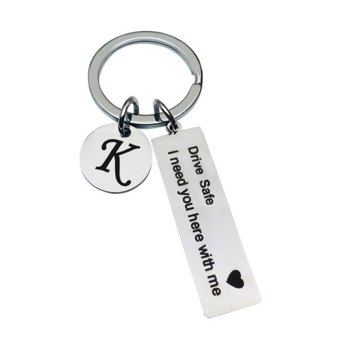 Custom Drive Safe Keychain A-Z 26 Initials Chain Men Women Engraved Stainless Steel Keychain Birthday Father's Day Keyring Gift
