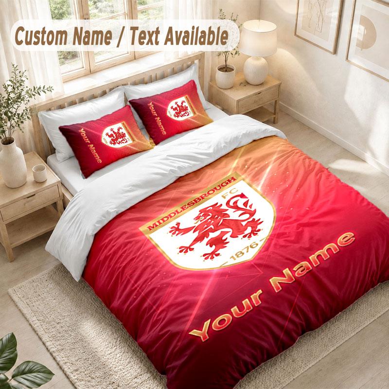 Custom Name Bedding Set 3 PiecesMiddlesbrough FC Print Duvet Cover + 2 Pillowcases Soft Bed Decor