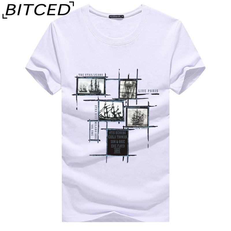 BITCED Cotton Short Sleeve T-shirt Men's Fashion Loose Half Sleeve Shirt Printed Compassionate Shirt
