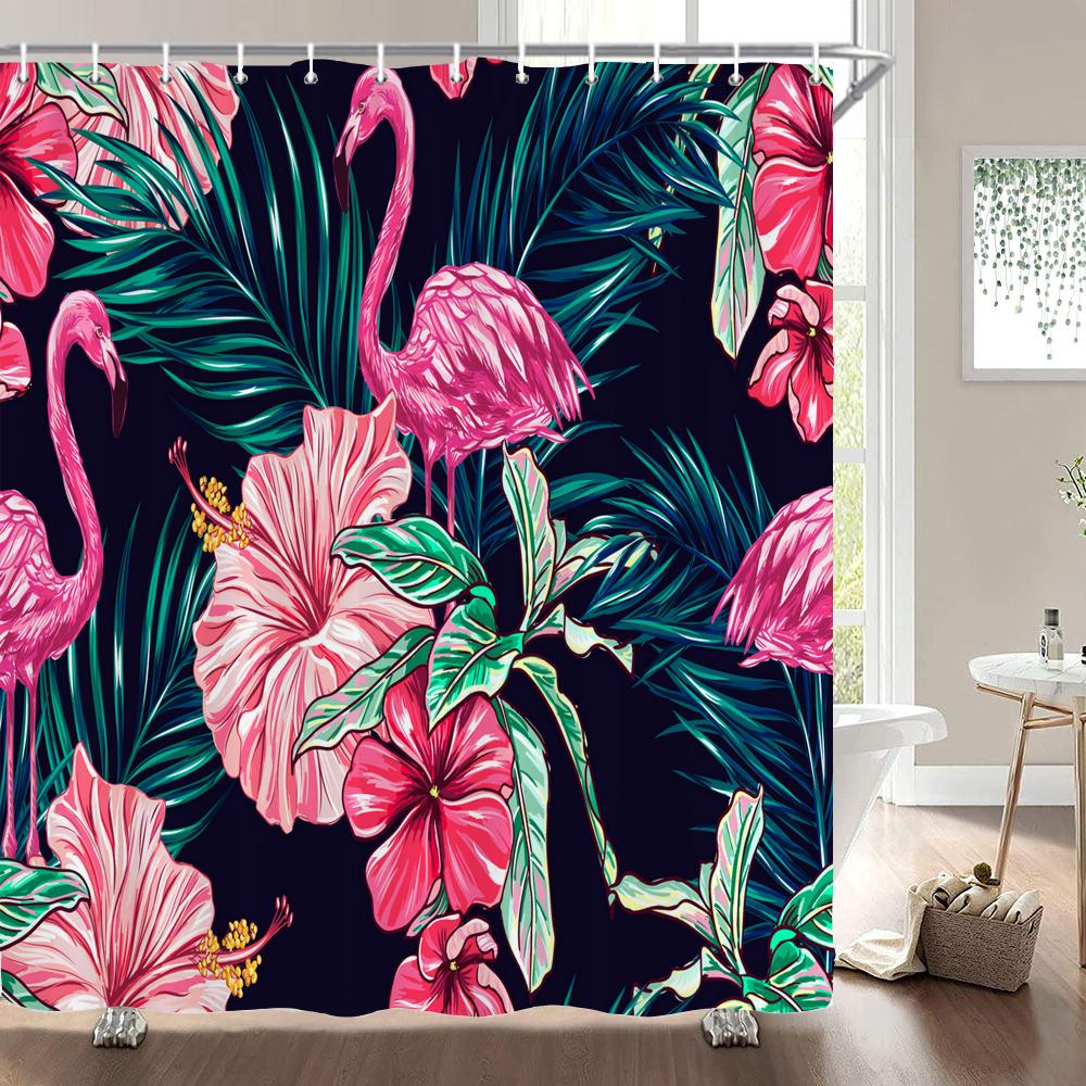 Flamingo Shower Curtain Fabric Waterproof Polyester Bathroom Curtains Pink Birds With Hooks 240X180 Decoration Bath Screen
