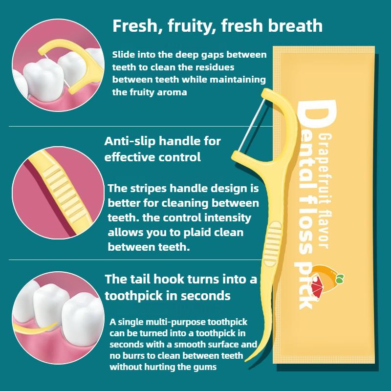 50PCS Disposable Fruit Flavor Floss Individual Packaging Portable Dental Floss Toothpick Line Oral Care Teeth Cleaning Tools