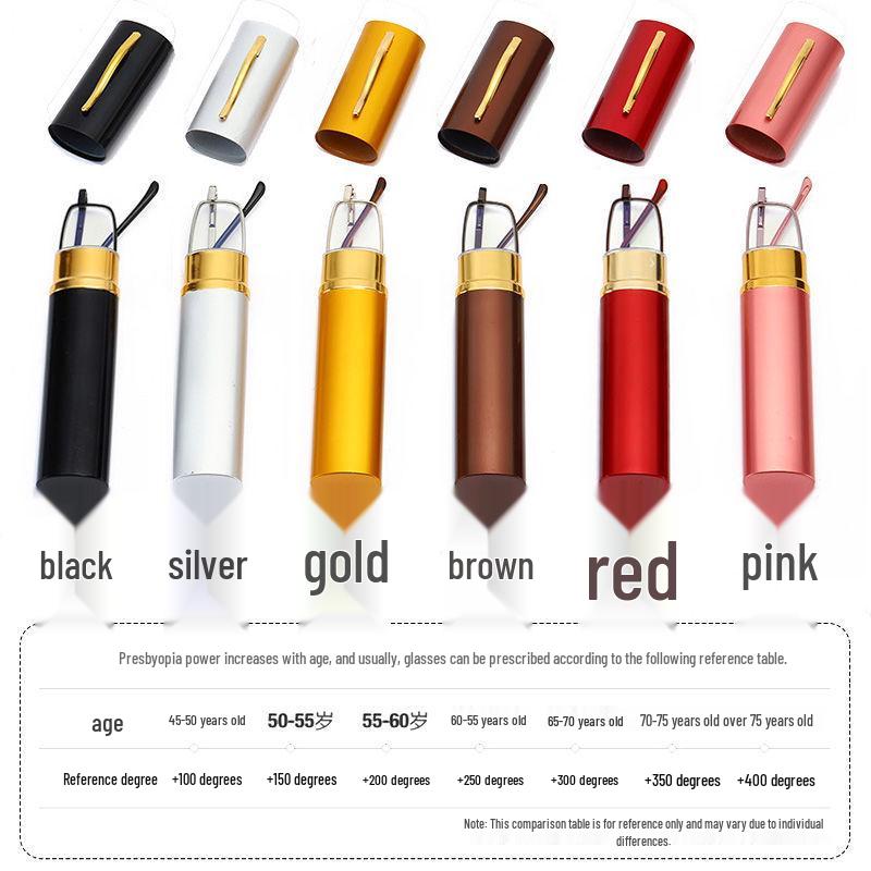 Compact Aluminum Alloy Reading Glasses with Resin Lenses - Pen Holder Style