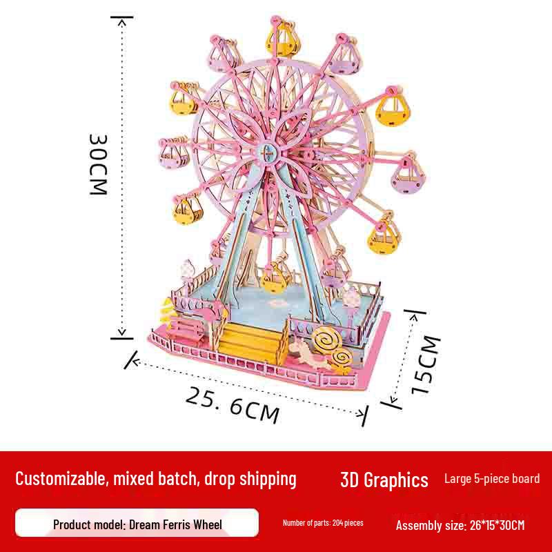 3D Wooden House Puzzle Ferris Wheel: Creative DIY Educational Toy for Parent-Child Interaction