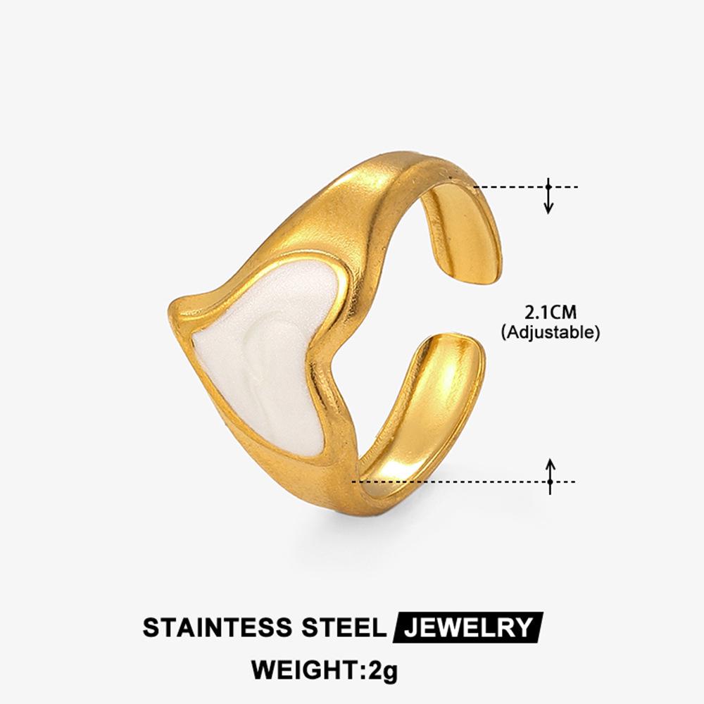 Elegant Heart Enamel Drip Stainless Steel Adjustable Ring - Fashionable, Non-Fading Jewelry for Women