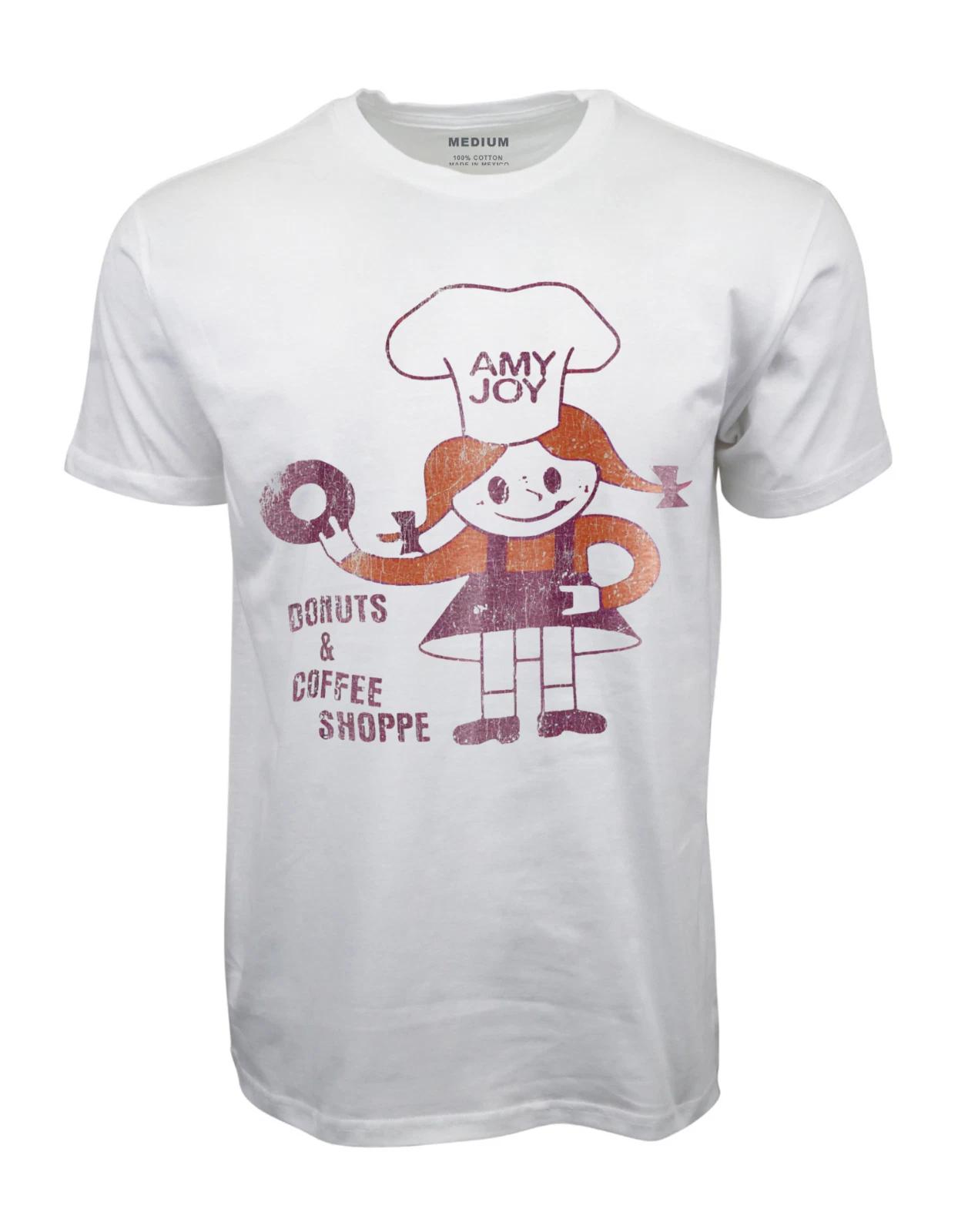 90s AMY JOY DONUTS & COFFEE SHOPPE GRAPHIC WHITE T-SHIRT XS