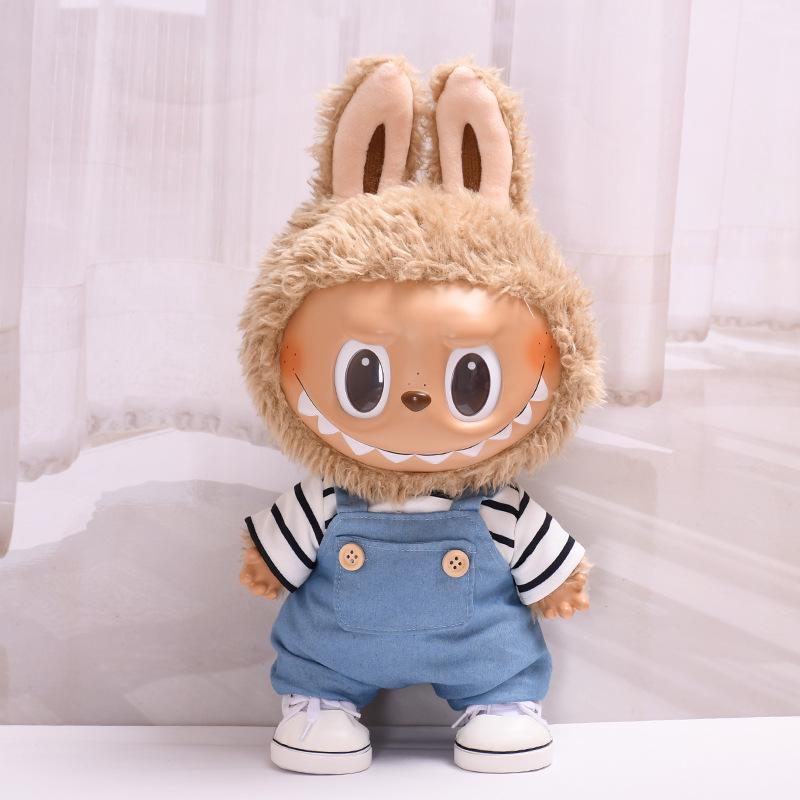 38cm Labubu Plush Doll Casual Outfit Set with Hat (Clothes Only)