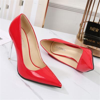 Femmes 11 cm talons hauts Scarpin Valentine pompes dame bout pointu talons aiguilles femme grande taille rouge brillant nu argent chaussures