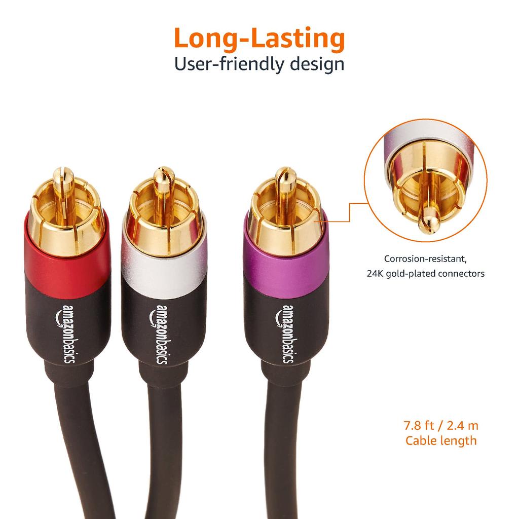 Amazon Basics RCA Audio Cable M RCA Male 2 RCA Black 2.4 (1 - Male)